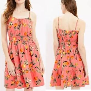Loft Orange Citrus Harvest pink Smocked Waist Cami Dress Sz XS